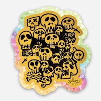 a sticker with skulls and bones on it